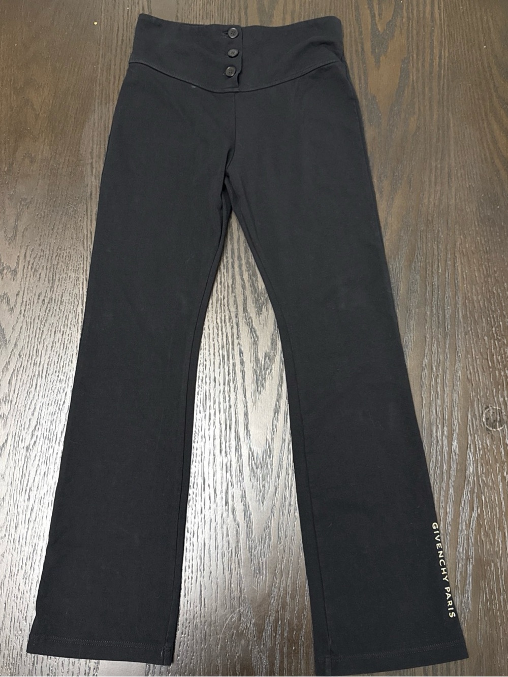 Givenchy Paris Girls Black Leggings Gold Logo Pants Size 10 Kids High Waist
